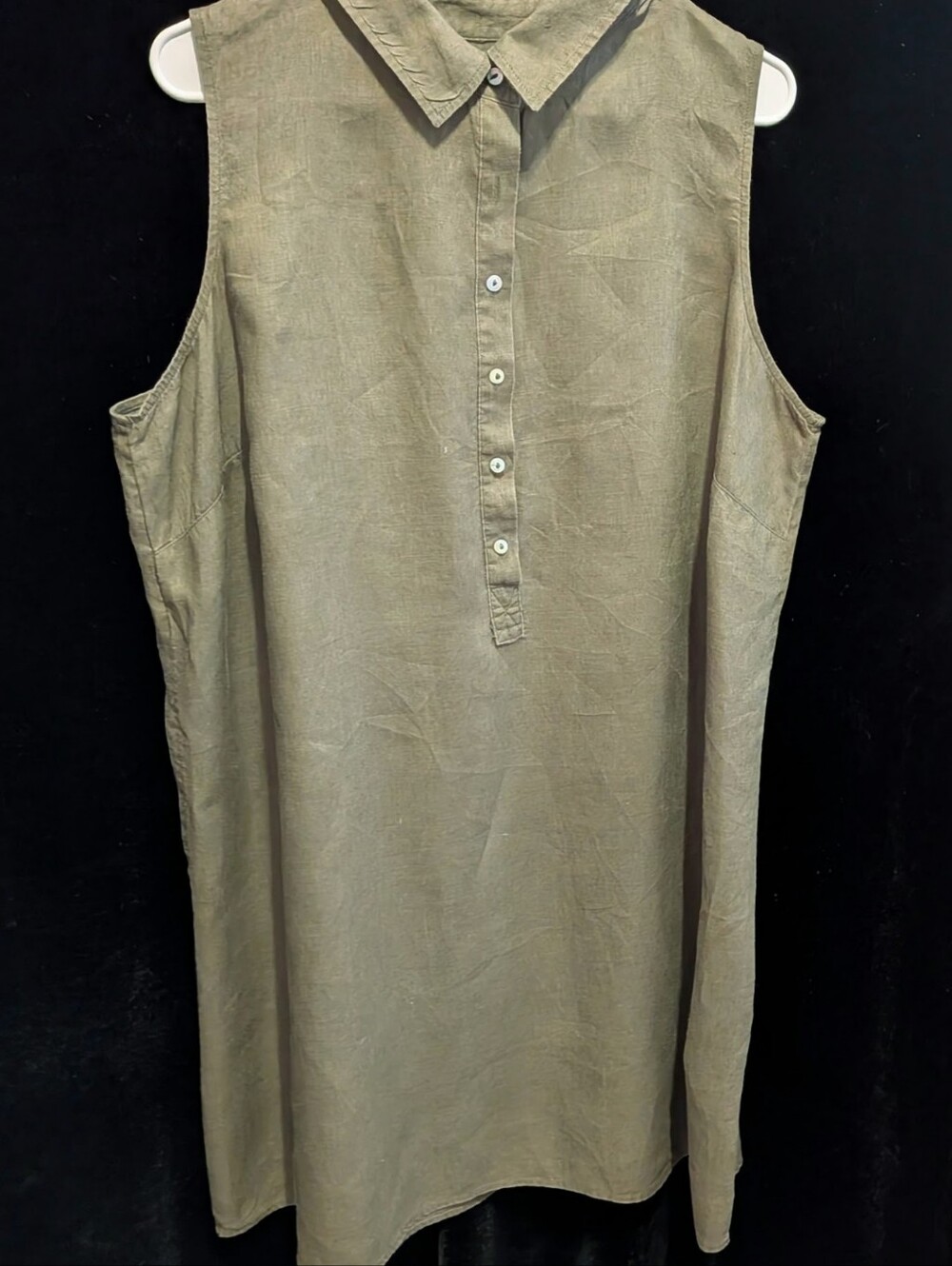 TAHARI Minimalist 100%  Linen Shirt Dress Olive Green A- Line Silhouette Size 1X